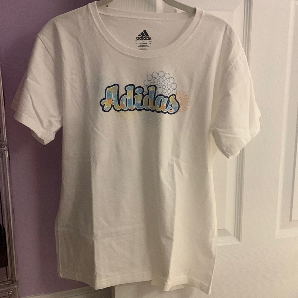 Adidas Blue and Orange/ Yellow Logo Tee